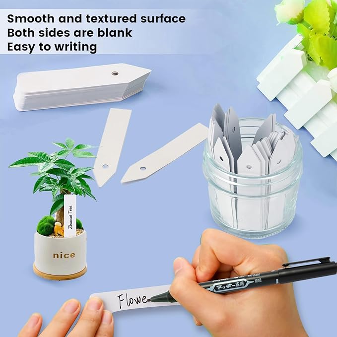 Plant Labels, 3-Inch Plant Markers,100Pcs Plant Tags, Plant Labels for Seedlings, Garden Labels with Pen for Identifying Seedlings, Flowers and Vegetables, White, Waterproof