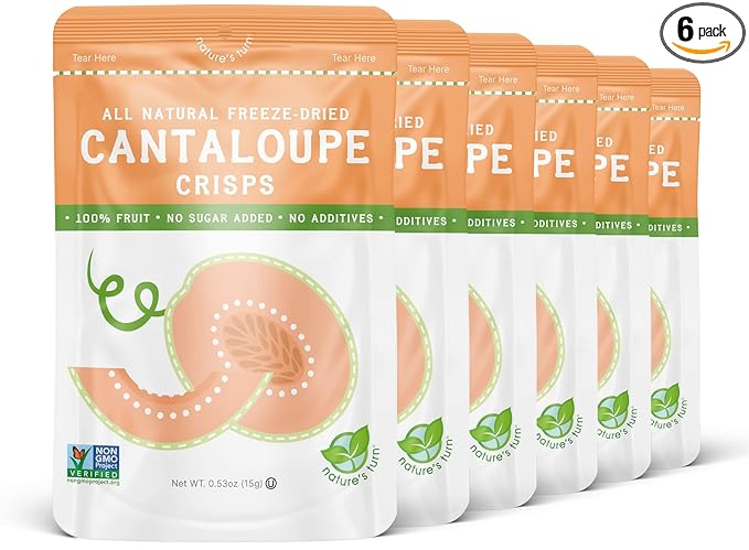 Nature’s Turn Freeze-Dried Cantaloupe Crisps – Healthy, Gluten-Free, Crispy & Delicious, Plant-Based Snack, Ideal for Cereal, Smoothies, School Lunches, & On-the-Go, Bags of 6 (0.53 oz Each)