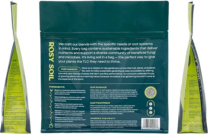 Rosy Soil Plant Food - Microbially Active Fertilizer for Houseplants, Herbs, Flowers – Enriched with Biochar, Kelp, and Worm Castings – Organic Food for Healthy Growth – 2 Quarts