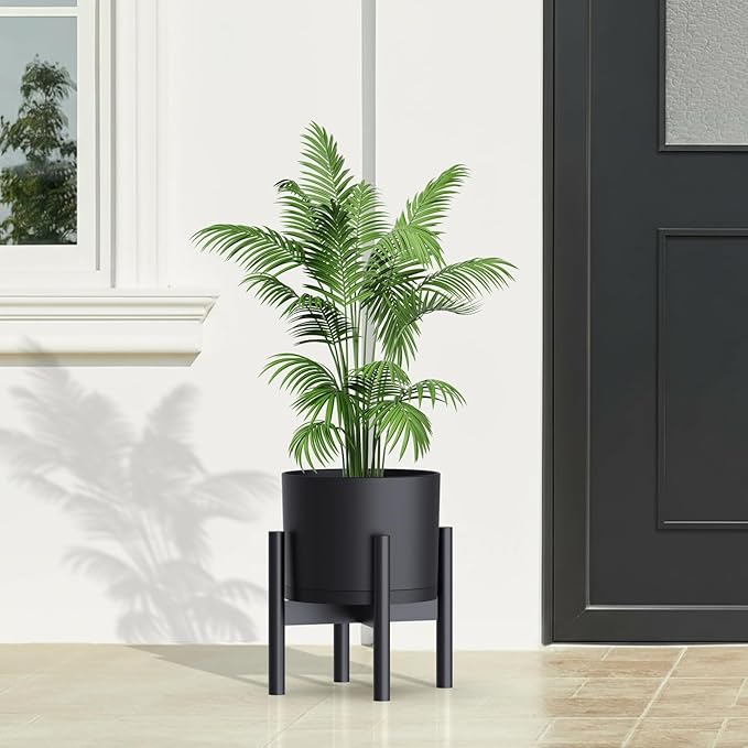 10/9/8 Inch Large Plant Pots with Drainage Holes and Trays, 3 Pack Modern Minimalist Cylinder Planters for Monstera, Snake Plant, Indoor Outdoor (Matte Black)