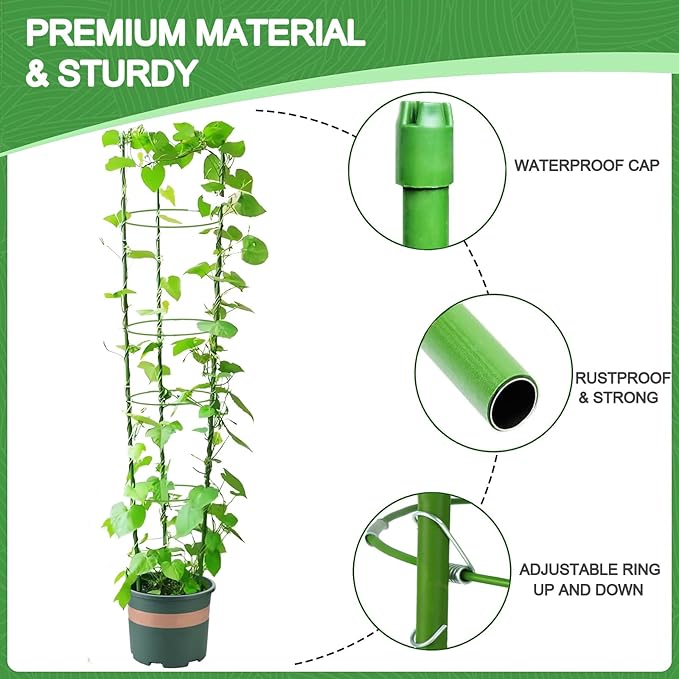 KLS 3 Pack Tomato Cage for Pots Plant Support, 48 Inches Tomato Cages for Garden Cucumber Trellis for Raised Bed, Pepper Cage Trellis Kit with Plant Tie and Clips (48")