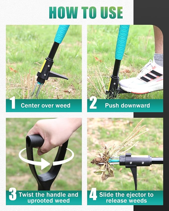 Breeze Touch Stand Up Weed Puller 39" with D-Grip Handle and 3-Claw Steel Head, Long Handle Weed Removal Tool for Lawn & Garden, Removes Dandelion & Crabgrass Without Bending