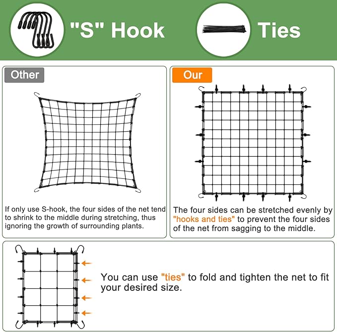 Scrog net 4x4 Trellis Net for Grow Tent,Heavy Duty Elastic Trellis Net with Hooks for Indoor Plant Growing Tents Garden Plant Net