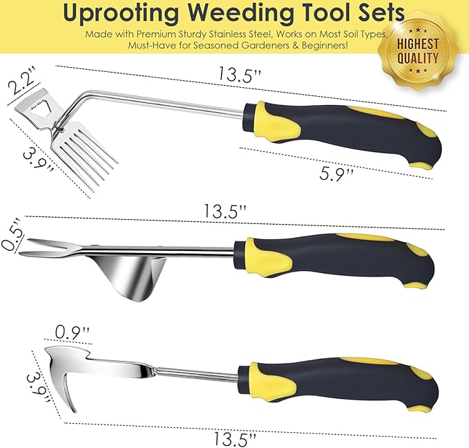 Weed Puller Tool, New 6 Teeth Garden Weed Remover Tool, Stainless Steel Rubber Handle Manual Weeder Tool, Uprooting Weeding Tool for Gardening Farm Planting & Weeding