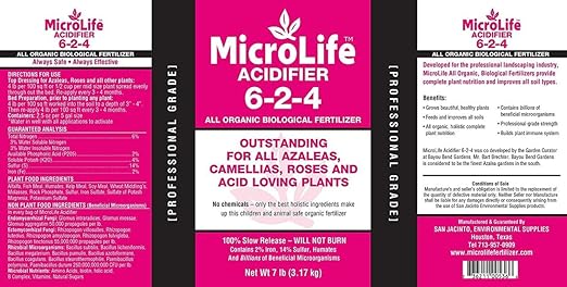 MicroLife Acidifier (6-2-4) Professional Grade Granular Organic Fertilizer (for Acid Loving Plants) Roses Blueberries Azaleas Camellias, 7 LBS