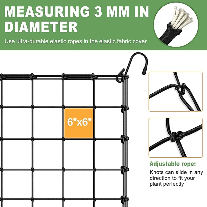 5x5 Heavy Duty Scrog Net with Hooks, Stretchy Net for Grow Tents, Cucumber Trellis for Garden
