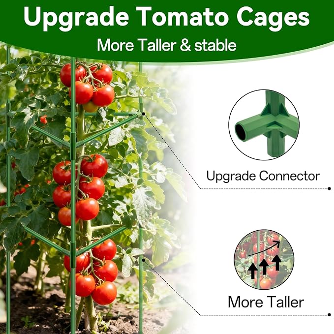 Halatool 72 Inch Extra Tall Tomato Cages for Garden, 4 Pack Heavy Duty Metal Plant Support Stakes for Outdoor Garden, Adjustable Large Trellis for Climbing Plants Cucumbers Vegetables Flowers Fruits
