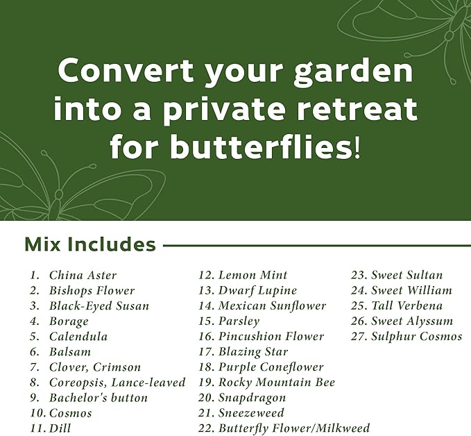 Botanical Interests Butterfly Garden Wildflower Seed Mix Shaker - Covers 1,500 sq ft, 27 Native Flowers & Herbs for Pollinators, Perennial & Annual Seeds for Full Sun, Eco-Friendly Recyclable Tube