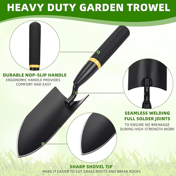8 Pcs Garden Hand Trowel Heavy Duty Carbon Steel Garden Shovels Tools with Resin Rubberized Handle for Camping, Digging, Soil Planting, Transplanting, Lawn Yard Farm (Broad Shovels)