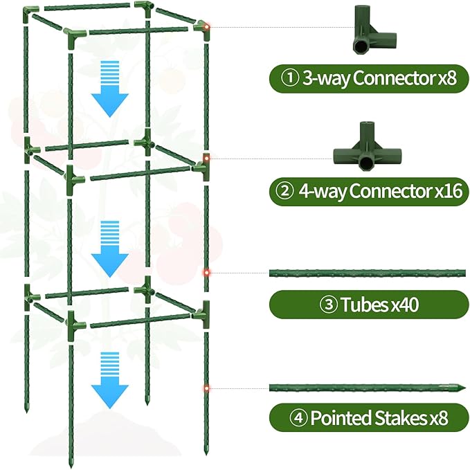 2 Pack Tomato Cages for Garden, 43.3 Inch Tall Tomato Trellis Plant Support, Adjustable Garden Trellis for Climbing Vegetables, Plants, Flowers and Fruits(14.5" x 14.5")