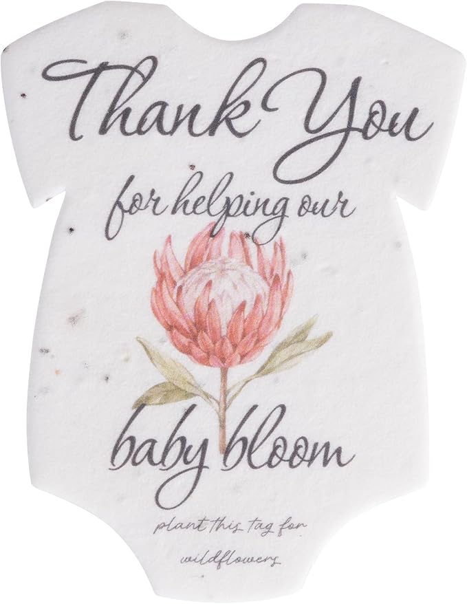 Seed Bloom Onesie Seed Paper – 15 Protea Shower Favors for Guests with Wildflower Seeds, Writable & Plantable, Shower Favor Gifts for Guest