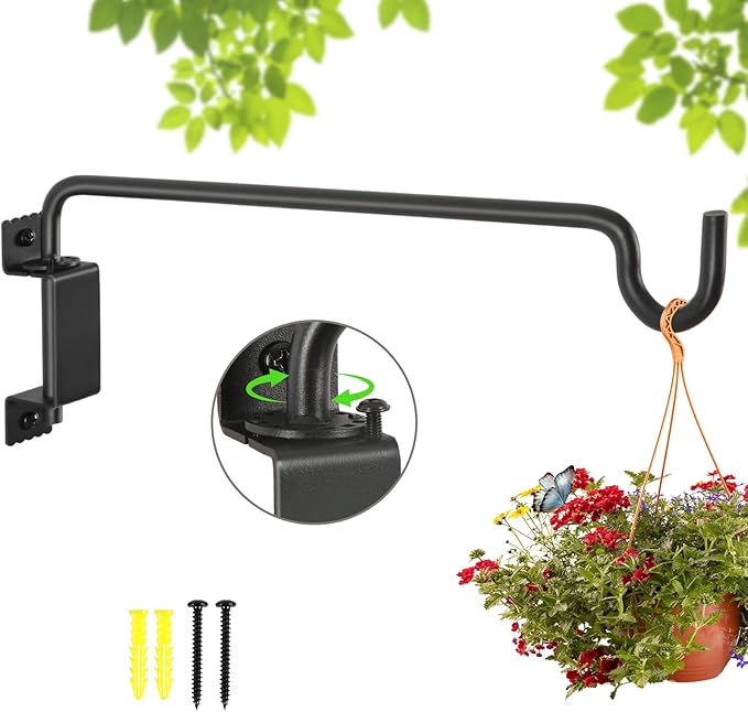 AILIN YELOKIE 16" 360° Swivel Plant Hanger (2-Pack) - Heavy Duty Solid Steel Wall Hook, 12-Directional Adjustable for Bird Feeders, Outdoor/Indoor Plants, Garden & Patio, Rust-Resistant Black