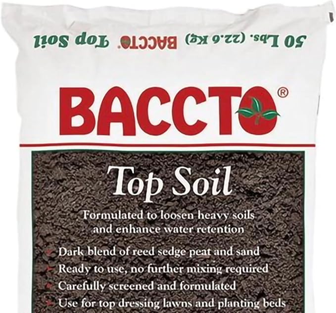 Michigan Peat Company Baccto Top Soil for Lawns, Patchworks, Gardens, Planting Beds, and Shrub and Tree Transplant Mixtures, 50 Pounds