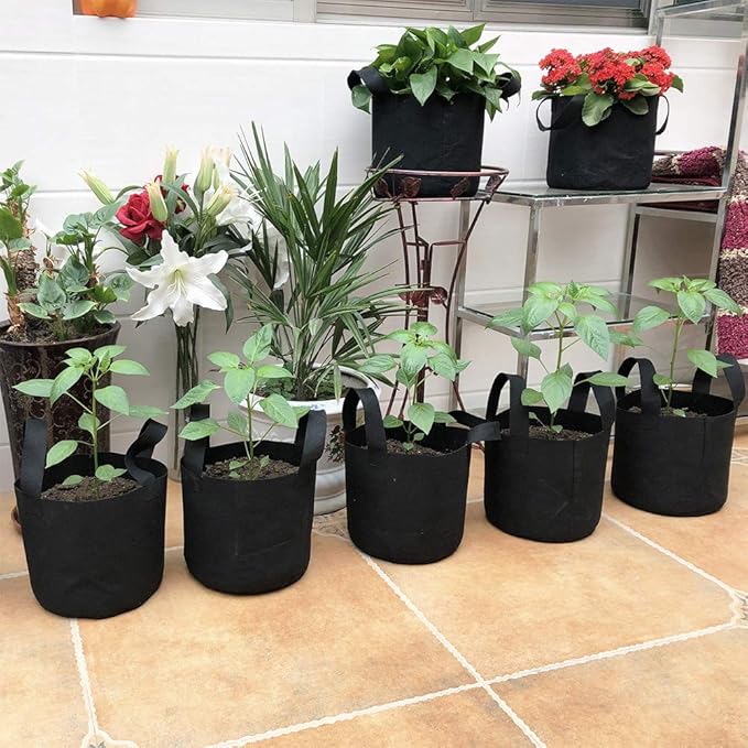 JERIA 12-Pack 15 Gallon, Vegetable/Flower/Plant Grow Bags, Aeration Fabric Pots with Handles (Black), Come with 12 Pcs Plant Labels