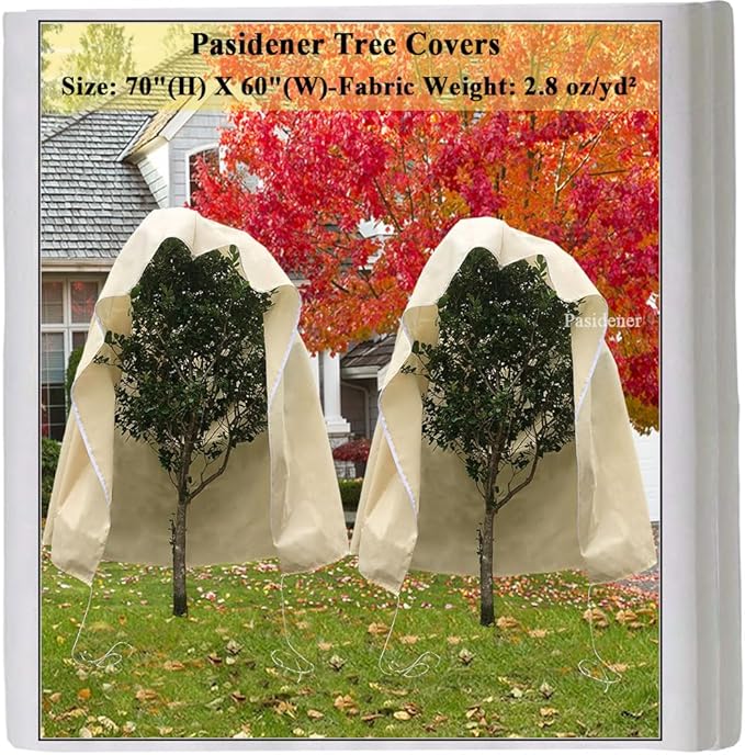 Plant Covers Freeze Protection 2.8oz 2 Packs 70"x60" Winter Tree Covers Frost Blankets for Outdoor Plants with Zipper Drawstring- Frost Cold Pest Protection for Shrubs Fruit Tree