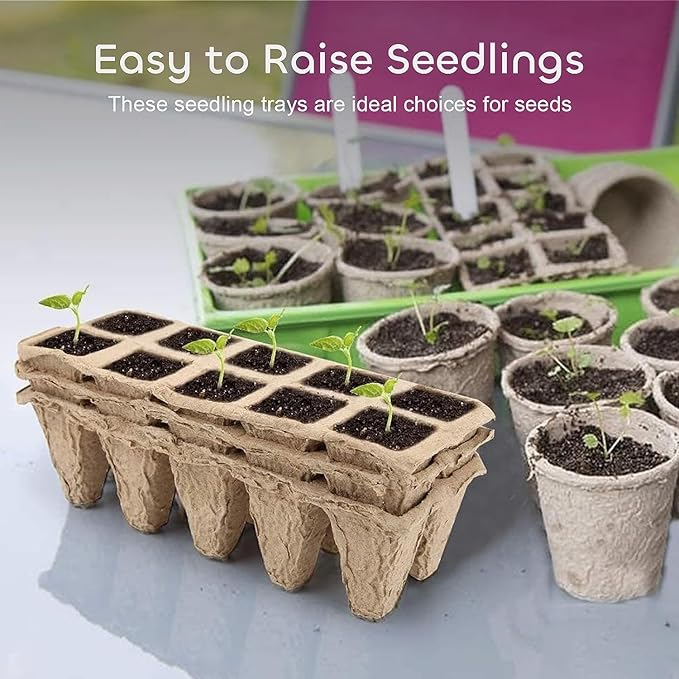 GROWNEER 240 Cells Peat Pots Seed Starter Trays, 24 Packs Biodegradable Seedling Pots Germination Trays, Organic Plant Starter Kit with 15 Pcs Plant Labels
