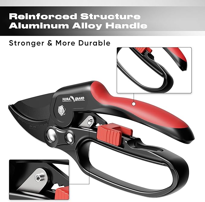 FLORA GUARD Ratchet Pruning Shears Heavy Duty – 3x Cutting Power Ratcheting Garden Pruners, Garden Clippers for Tree Branch & Gardening with Ergonomic Grip