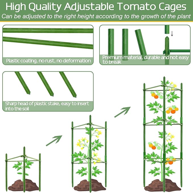 Halatool 6 Pack Tomato Cages for Garden, Up to 48 inch Adjustable Plant Cages & Supports, Tomatoes Stakes for Pots, Garden Trellis for Climbing Plants Vegetables Flowers Fruits