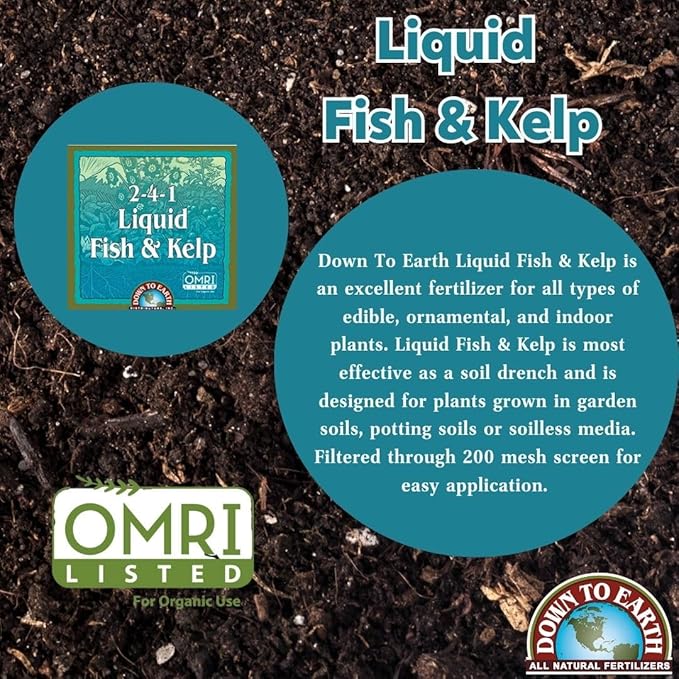Down To Earth All Natural Fertilizers Organic Liquid Fish & Kelp Concentrate - Plant Food for Vegetable Gardens and Flower Beds - Makes up to 32 Gallons 2-4-1, 32 oz