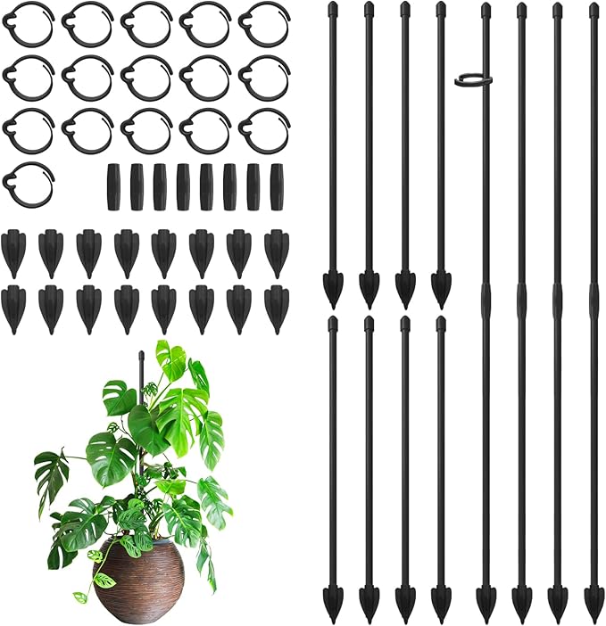 Plant Stakes for Indoor Plants, RIFNY 14 Inch Plant Support Stakes with Clips, Tall Adjustable Plant Sticks for Indoor Monstera Tomato Orchid Potted Plants Flower (16 PCS, Black)