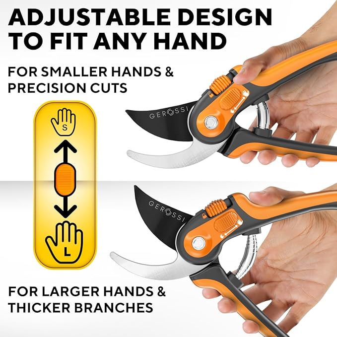 Bypass Pruning Shears with Ultra Sharp Blades - Premium Pruners w/Adjustable Feature for Any Hand Size - Ergonomic & Sturdy Scissors For Gardening - Perfectly Cutting Through Anything in Your Yard