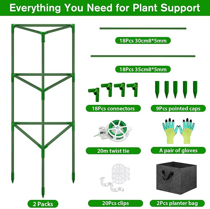 Tomato Cages for Garden with Grow Bags, 2 Pack Tomato Cage Trellis, Garden Cage Heavy Duty Tomato Stake Support, Plant Cage for Pots Plants Vegetable