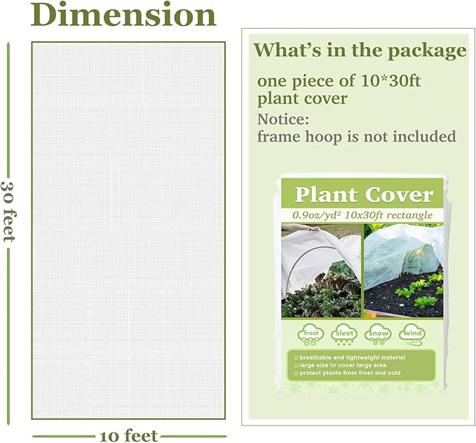 Plant Covers Freeze Protection 10x50ft Floating Row Cover 1.5oz/yd² Plant Covers for Winter Garden Fabric for Cold Sun Protection