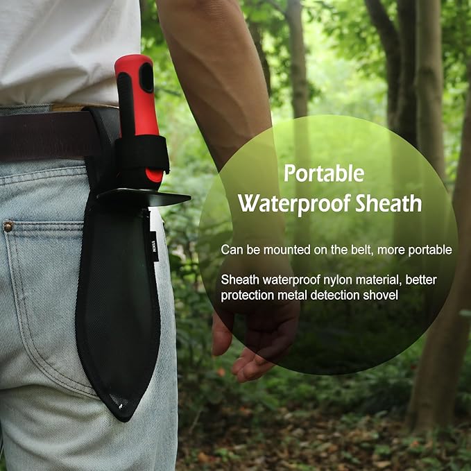 Metal Detector Shovel, Heavy Duty Double Serrated Edge Digger with Sheath, Gardening & Metal Detecting Accessories for Digging, Weeding and Planting
