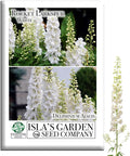 White Larkspur Rocket Flower Seeds (Delphinium ajacis) – 250+ Heirloom Non-GMO Seeds by Isla’s Garden Seeds, Tall Elegant Spikes, Cut Flower Garden Favorite, Cool-Season Annual Blooms, Gift Idea