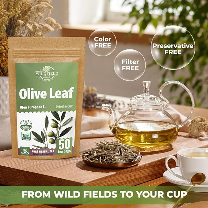 50 Bags Olive Leaf Tea Dried Olive Leaf Herbal Tea (Olea Europaea) - 50 Count 1.5 g Bags Hojas De Olivo Secas
