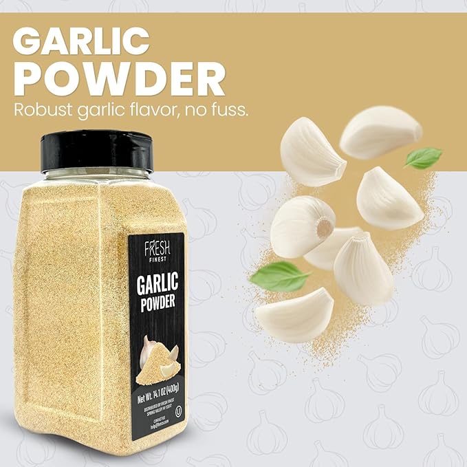 Fresh Finest Premium Garlic Powder - 14.1oz Bottle - 100% Pure, Non-GMO, Gluten-Free, Ground Garlic Spice for Cooking