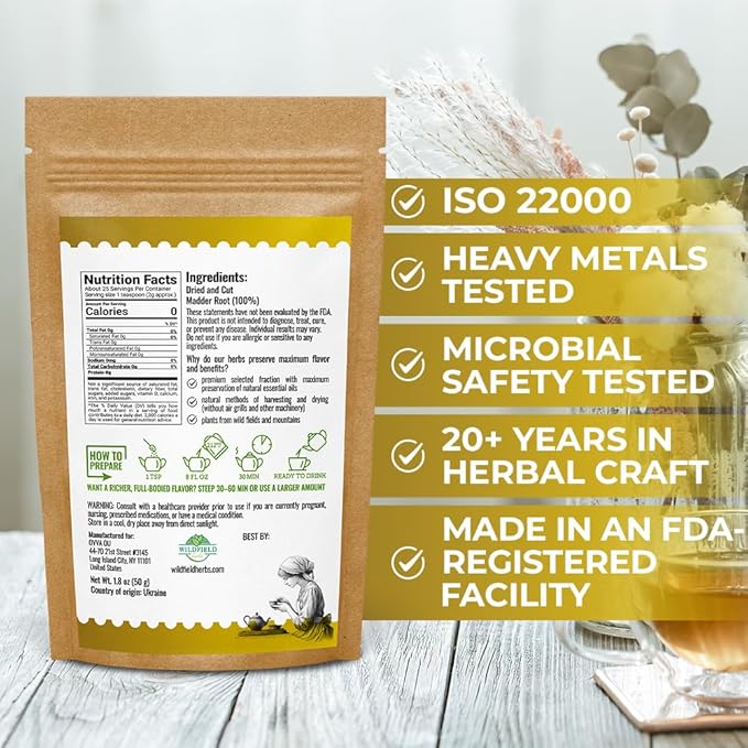 1.8 oz. Dried Madder Root Herb Tea (Rubia Tinctorum) Dried Cut Madder Roots Herbal Tea - 50g
