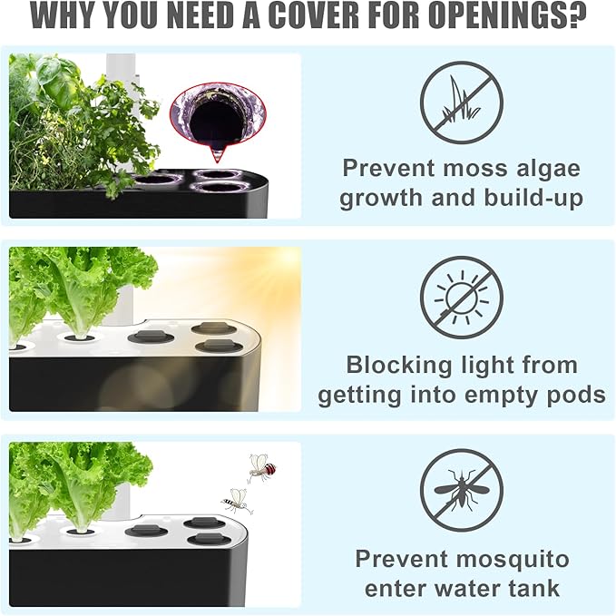 Plant Spacer Kit Compatible with Aerogarden,Plant Spacer Cover for Aerogarden Spacer Caps,for Indoor Hydroponic Growing System,Plant Grow Deck Openings, Round, 25 Pack, Black