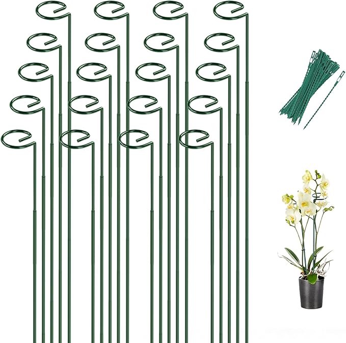 Breeze Touch 20 Pack Plant Stakes, 35.4 Inch Plant Support Stakes with 15 Twist Ties, Plant Sticks Support, Flower Stakes for Plants Peony, Tomato Seedling, Marigold, Amaryllis, Sapling, Coreopsis