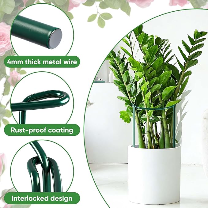 8 Pack 32 or 16 inch Adjustable Plant Support Stakes, Heavy-Duty Half Round Peony Support, Garden Plant Stakes Cage for Outdoor Plants, Peony, Tomato, Hydrangea, (16In Support +16In Extension Tubes)