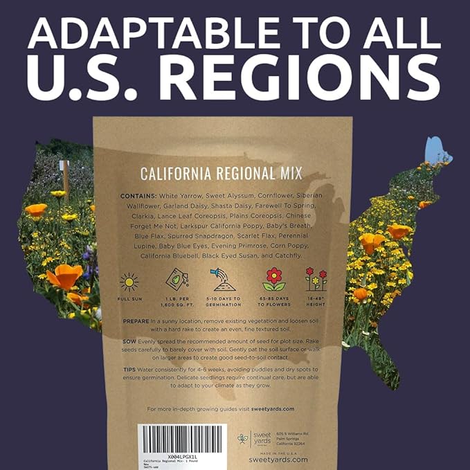 California Natives Mix - Bulk 1 Pound Bag - Over 120,000 Native Seeds - Open Pollinated and Non GMO