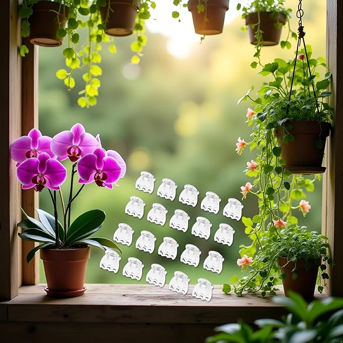 50Pcs Transparent Plant Orchid Clips Flowers Support Clear Fixer for Garden Vine Stem Plants Climbing Clasp Transparent 6 Claws Orchid Clips Plastic Butterfly Plant Support Structures