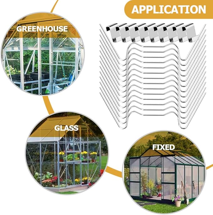 50 Sets Stainless Steel Greenhouse Glass Fixing Z Clamps and W Wire Clips for Glass Pane Securing in Greenhouse Repairs and Plant Germination Equipment
