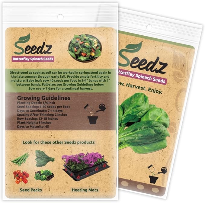 Organic Spinach Seeds, APPR. 225, Butterflay Spinach, Heirloom Vegetable Seeds, Certified Organic, Non GMO, Non Hybrid, USA
