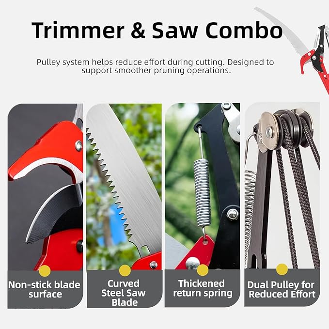 15.7’’ Pole Saws for Tree Trimming - Dual-Pulley Tree Pruner, Tree Trimmers Long Handle Pruner, Manual Pole Saw for Yard & Garden, Gardening Hand Tools