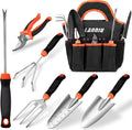 Garden Tool Set - 7 Piece Heavy Duty Stainless Steel Gardening Hand Tools with Floral Tote Bag, Non-Slip Rubber Grip, Gardening Kit Gifts for Women Mom