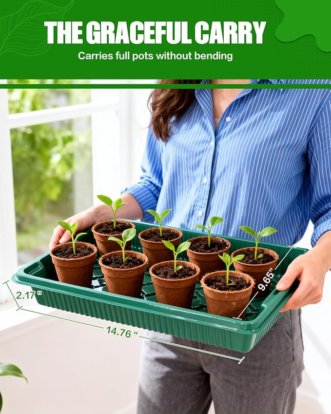 joyhalo 10 Packs Seed Starter Trays (No Drain Holes), 14.8"x9.6" Thicken Reusable Plant Grow Trays, Ideal for Seed Starting, Growing Microgreens, Indoor Gardening, 2.2" Deep