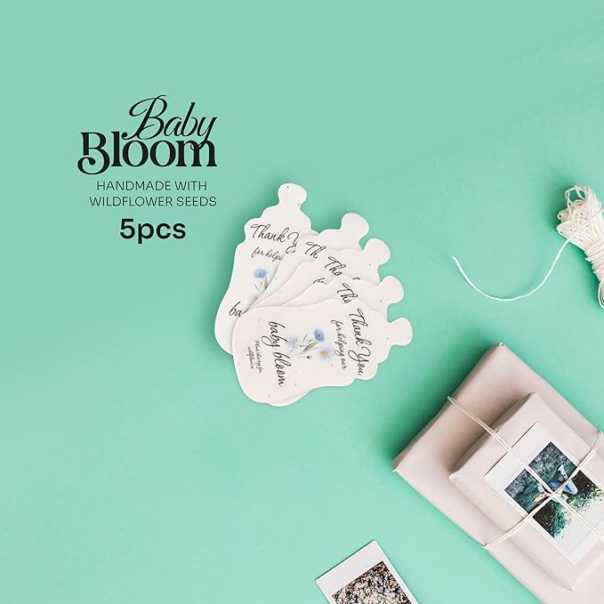 Seed Bloom Shaped Seed Paper – 5Pcs Blue Shower Favors for Guests with Wildflower Seeds, Writable & Plantable, Shower Favor Gifts for Guest