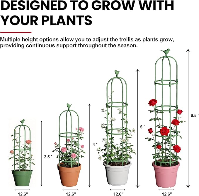 Garden Obelisk Trellis for Climbing Plants Outdoor, 4 FT Garden Trellis Plastic Coated Metal Plant Support for Indoor Outdoor, Tall Decorative Trellis for Roses, Flowers, Vines, Potted Plants