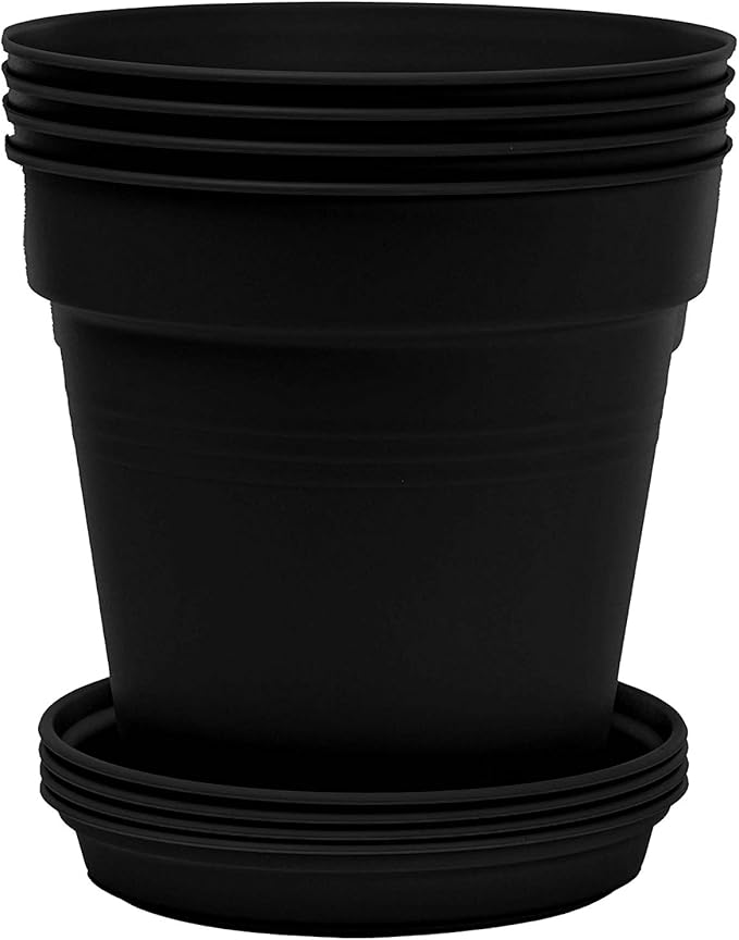 Mintra Home Garden Pots 4pk - Flowers, Herbs, Plants, Indoor, Outdoor, Colorful, Wholesale, Bulk (Black, 11cm Diameter (4.3in))