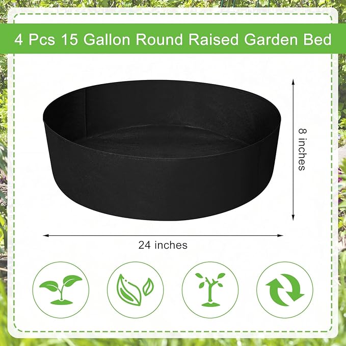 Zhehao 4 Pcs 15 Gallon Fabric Raised Planting Bed Round Garden Grow Bags Heavy Duty Breathable Fabric Raised Planter Container for Gardening Vegetables Herbs and Plants Outdoor