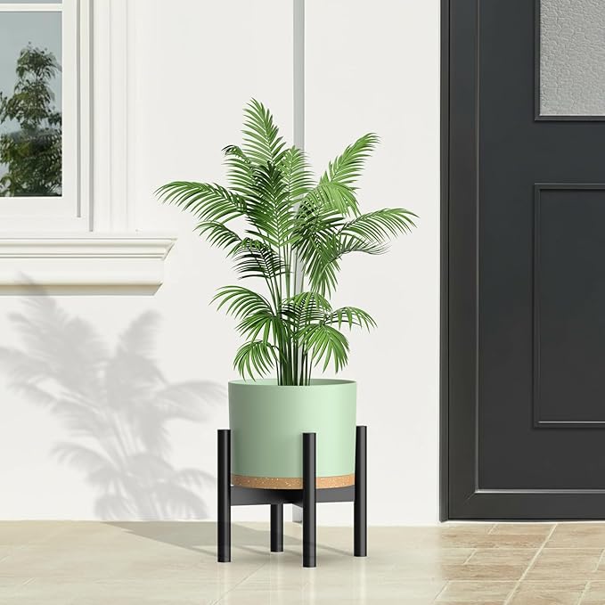 10/9/8 Inch Large Plant Pots with Drainage Holes and Trays, 3 Pack Modern Minimalist Cylinder Planters for Monstera, Snake Plant, Indoor Outdoor (Matte Green & Brown)
