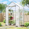 Superlele Walk-in Greenhouse for Outdoor, 56x29x77 Inch Portable Garden Green House with 6 Tiers (3 Tiers Each Side), Reinforced White PE Mesh Cover, 4 Ground Stakes for Stability, Zippered Door