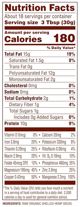 Nutiva Organic Shelled Hemp Seed, 19 Ounce, USDA Organic, Non-GMO, Non-BPA, Whole 30 Approved, Vegan, Gluten-Free & Keto, 10g Plant Protein and 12g Omegas per Serving for Salads, Smoothies & More
