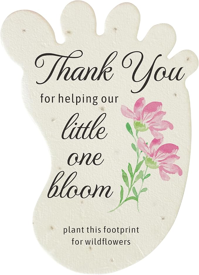 Seed Bloom Footprint-Shaped Seed Paper – 24 pcs Pink Shower Favors for Guests with Wildflower Seeds, Writable & Plantable, Gender Reveal, Birthday Gifts for Guest